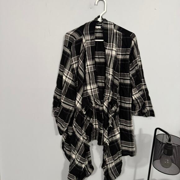Maurices Black & White Plaid Open Front Kimono Cardigan Women's Plus Size 3X - Picture 2 of 9